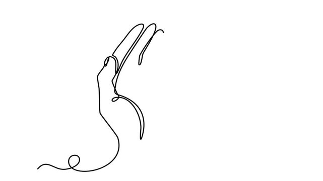 Animated self drawing of continuous line draw hand holding butterflies. Beautiful flying moth. Full length one line animation. 4K	