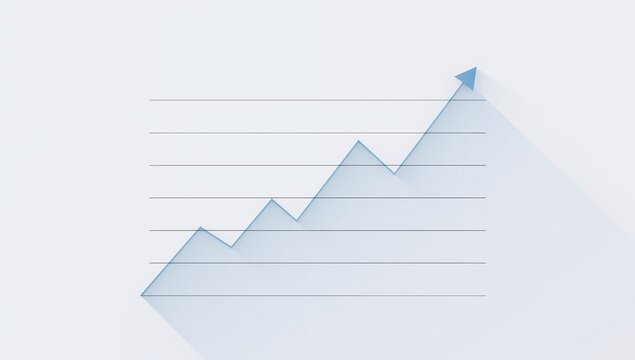 Displaying blue zigzag chart climbing northeast on pale gray canvas with gridlines arrowhead shadow