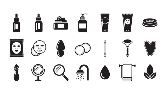 Collection of icons representing skincare and beauty products and tools