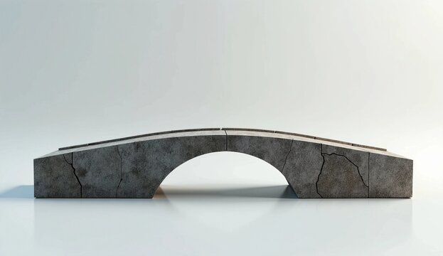 Weathered Concrete Arch Bridge Model on High-Key White Background