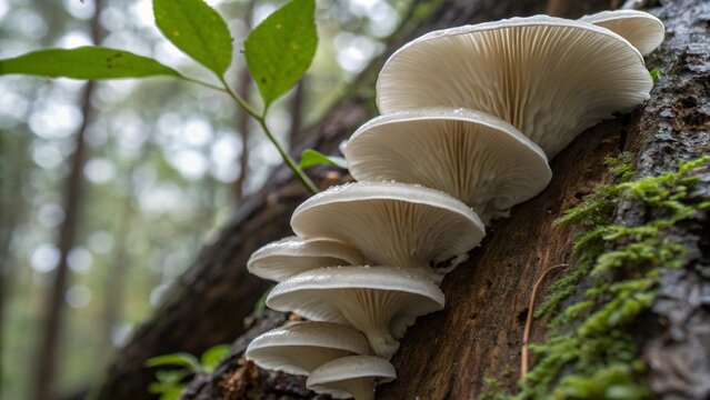 Mushrooms grow on a tree