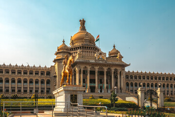 Obraz premium The Vidhana Soudha in Bangalore, tourist attraction of India. The seat of the state legislature of Karnataka