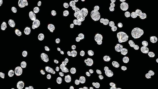 3D Render of Falling Diamonds Loop on Black Background