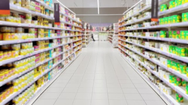 choosing a dairy products at supermarket.various goods on the supermarket shelves