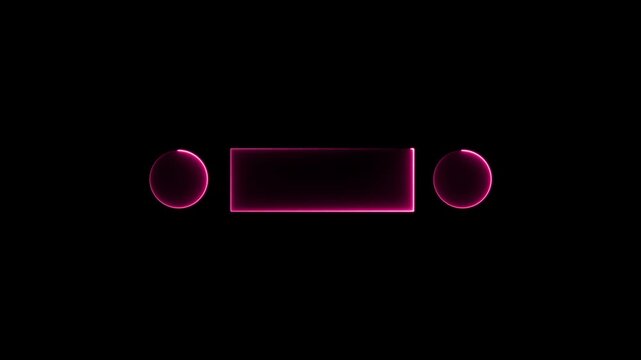 Neon glowing neon color square rectangle picture frame icon animation border frame shape rotating display screen. on a black background .live streaming neon text frame animation.