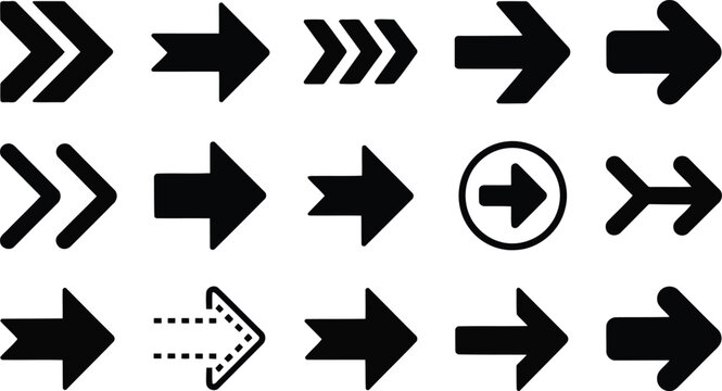 Fifteen different black arrow icons pointing right to signify direction and movement