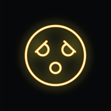 Bright yellow neon sign is glowing in the shape of a disappointed face