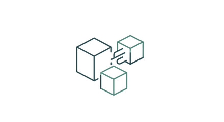 Obraz premium Outline Connected Cubes Icon, Data Connection Concept, Modular System Technology Symbol on Isolated White Background