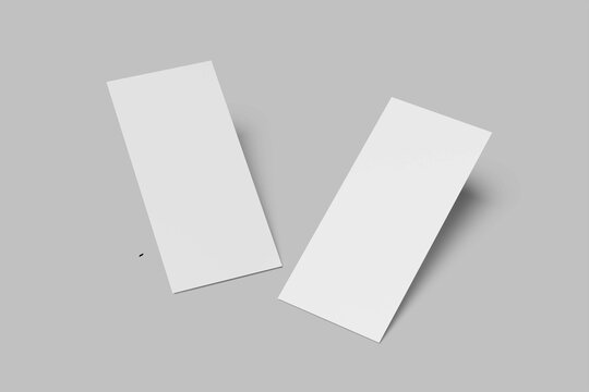 Realistic Dl Flyer Blank Mockup template isolated on background. Empty 3d landscape paper template for flyer, wedding invitation, postcard, gift card, note cards, voucher, greeting card, brochure