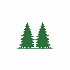 Fototapeta premium Two Green Pine Trees Silhouette on White Background.