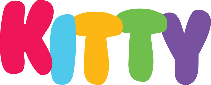 Playful kitty word in cheerful, bright bubble font, charming graphic for websites and children's materials on a transparent base