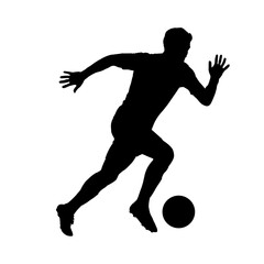 Obraz premium silhouette of a soccer player running with a ball, vector illustration