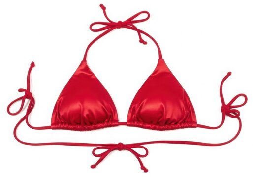 Bright red string bikini top with triangle cups
