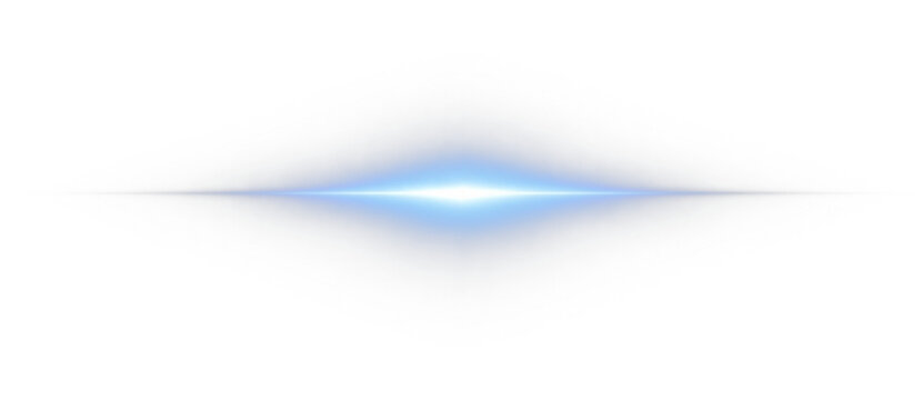 Soft blue lens flare light glow horizontal streak minimal effect png overlay element, on transparent background