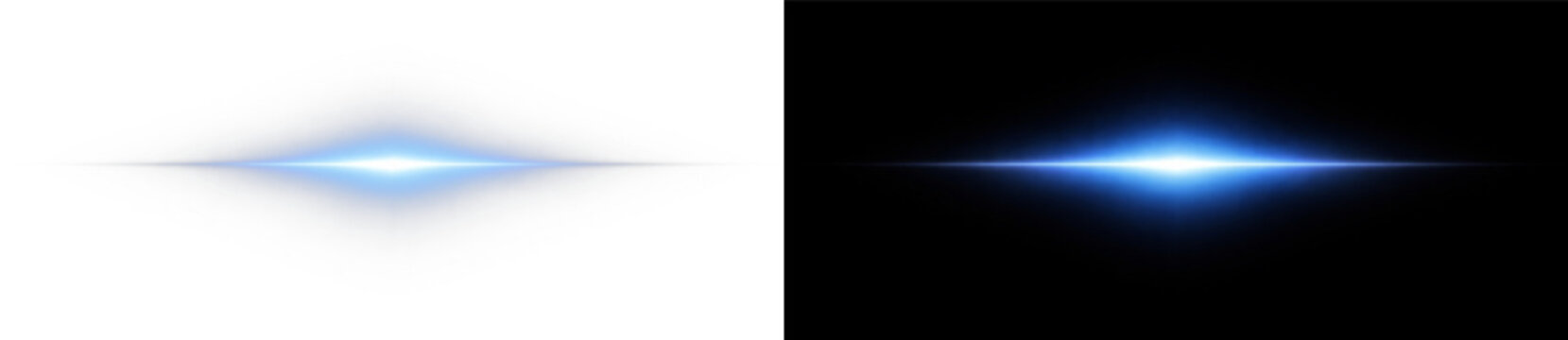 Blue glowing lens flare light streak horizontal minimal effect png overlay element, on transparent background