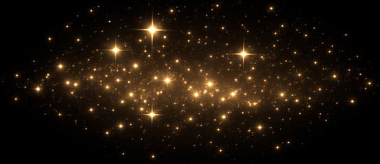 Golden sparkle stars glitter light particles glow effect png overlay element © Ivan