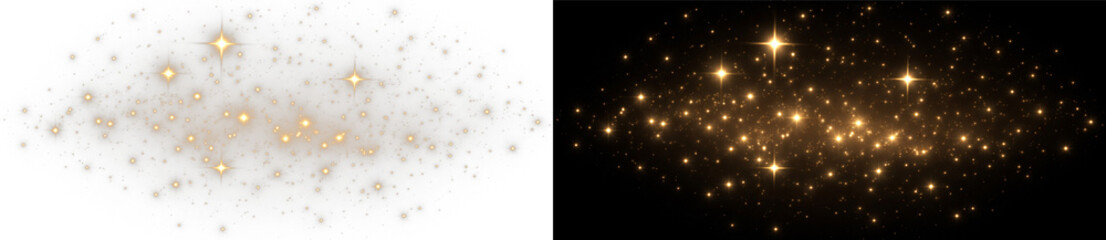 Golden glitter sparkle stars light particles glowing effect png overlay element © Ivan