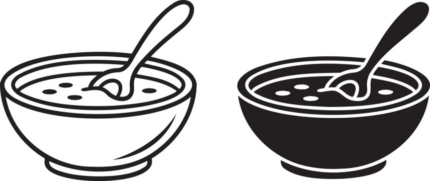 Bowl of porridge silhouette & outline set isolated on transparent background