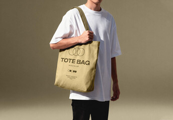Man With Canvas Bag Mockup