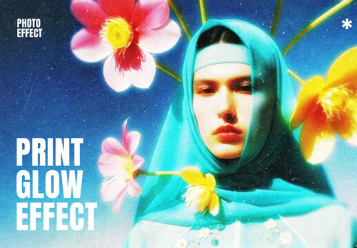 Glow Halftone Print Photo Effect Mockup