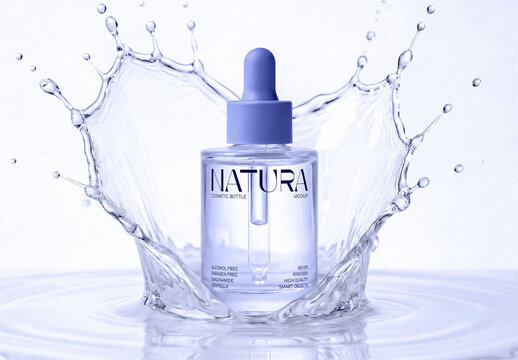 Cosmetic Bottle Mockup With Water Splashes