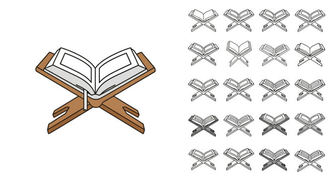 Islamic prayer beads and book icons.