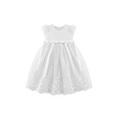 Elegant White Baby Dress with Lace and Ribbon