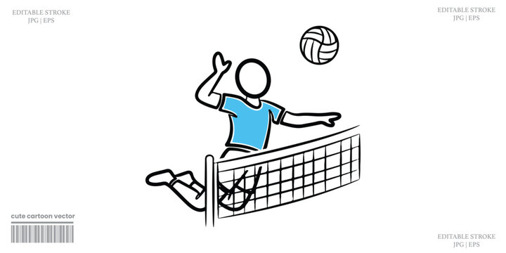 Volleyball Player Spiking Ball Over Net Dive Jump Stick Figure Illustration