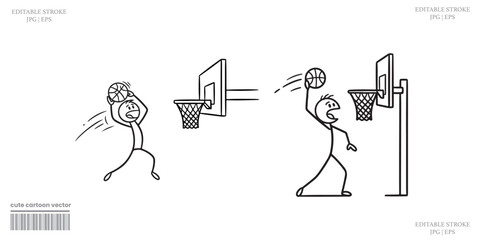 Basketball player dunking shot hoop line art black white vector illustration © Bigbambe