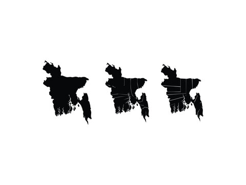 Bangladesh country map silhouette collection with detailed border outlines and region shapes