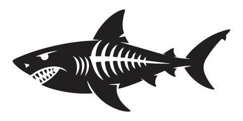 Fototapeta premium Shark skeleton silhouette vector graphic featuring aggressive fish with visible bones for nautical branding