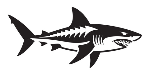 Fototapeta premium Abstract shark bone silhouette vector illustration for modern streetwear and nautical apparel graphic design