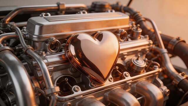 Car engine with heart shaped object