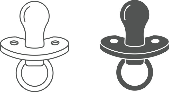 Baby pacifier icon is shown in both line drawing and filled styles suitable for infant care topics.
