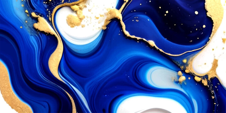 Abstract art flowing blue and gold ink create elegant design and texture, evoke movement and beauty, suitable background and creative project and fluid aesthetic and glossy surface 
