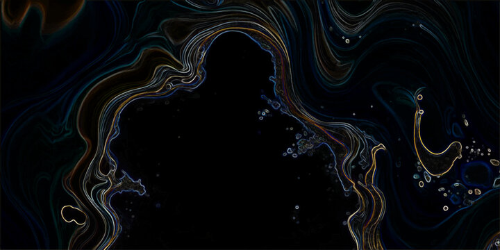 Vector Abstract dark swirling ink with wave and fluid shape and depth of field and unique design and black background and modern art piece 