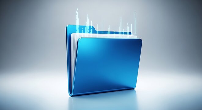 Three blue folders overflowing with data streams with the composition conveys
