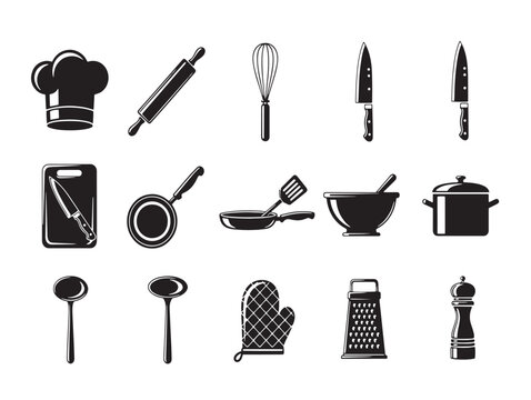 Collection of kitchen utensils and tools for cooking