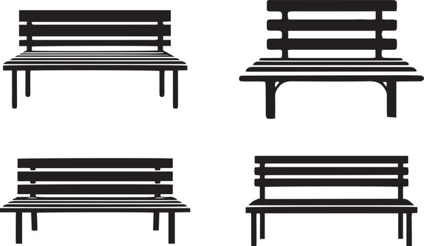 Simple black silhouette park bench vector illustration set for public and outdoor spaces