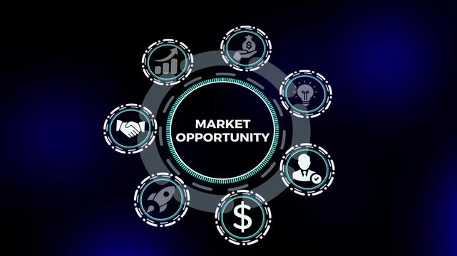 Market opportunity concept featuring business growth analytics dashboard, competitive strategy indicators, and customer expansion visualization.