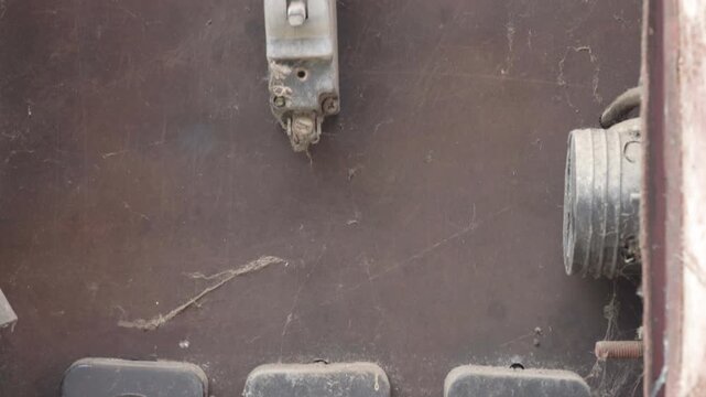 Old electrical panel in a cobweb, Neglected electrical equipment covered in dust