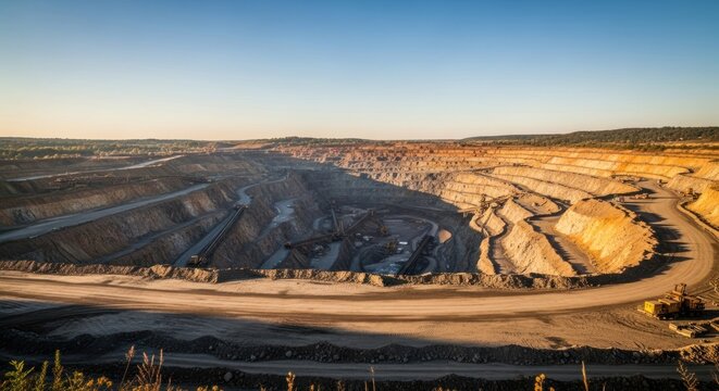 Aerial view of a large open pit mine in Australia.