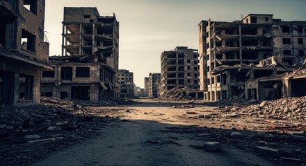 Fototapeta premium Devastation and Ruin A PostApocalyptic Urban Landscape of Destruction.
