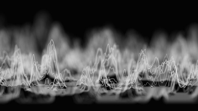 Audio white waveform digital background. Abstract music waves equalizer. Futuristic sound wave visualization. AI synthetic voice technology. Tune print. Distorted frequencies.