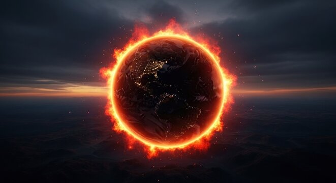 Fiery Solar Eclipse A Dramatic Celestial Event with Glowing Corona.