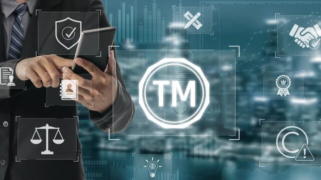 Trademark protection and legal compliance with TM icon, copyright law, patent check, intellectual property rights, and branding regulation enforcement Marrow