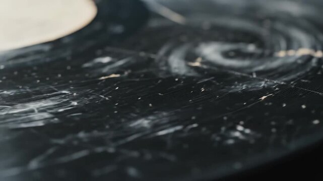 Closeup of scratched vinyl record