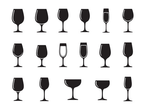 A collection of wine glasses in various shapes and sizes