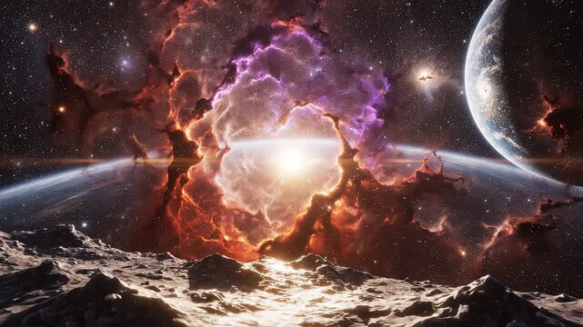 Cosmic nebula and planet in space