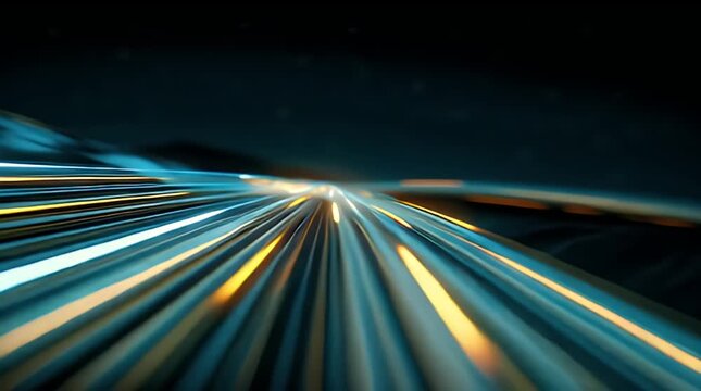 A speeding vehicle captures streaks of light racing through a dark tunnel at high speed.